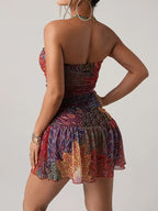 Women's Bohemian Floral Print Strapless Mini Dress