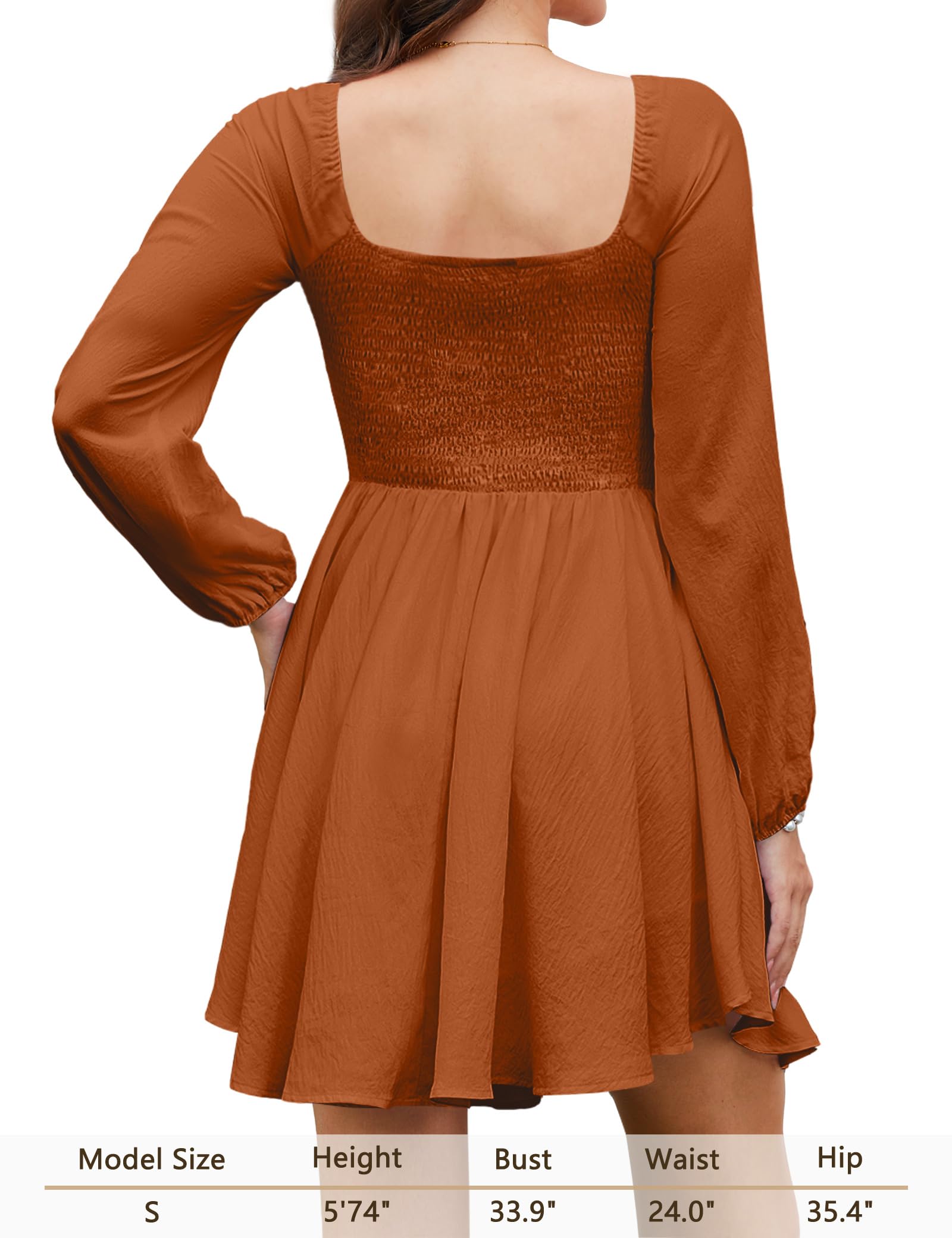 Women’s Sweetheart Knot Front Mini Dress – Lantern Sleeve Smocked Back