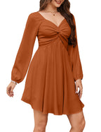 Women’s Sweetheart Knot Front Mini Dress – Lantern Sleeve Smocked Back