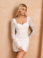 Women’s Lace Mini Dress 2025 – Long Sleeve Sweetheart Backless A-Line