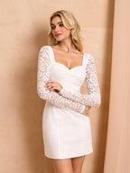Women’s Lace Mini Dress 2025 – Long Sleeve Sweetheart Backless A-Line