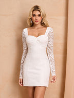 Women’s Lace Mini Dress 2025 – Long Sleeve Sweetheart Backless A-Line