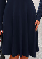 Women’s Ribbed Knit Fall Short Dress – Long Sleeve Crewneck A-Line