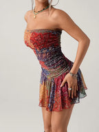 Women's Bohemian Floral Print Strapless Mini Dress